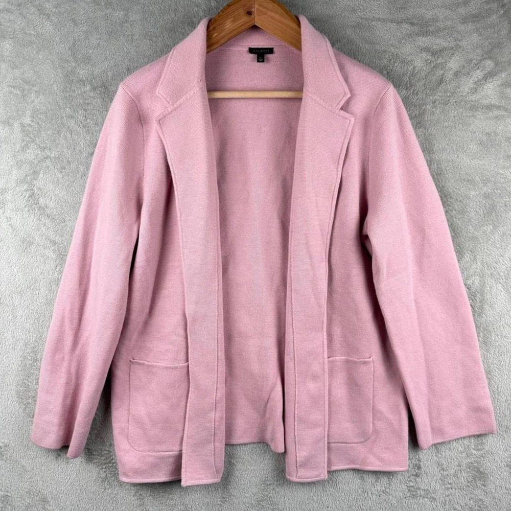 Talbots Knit Cardigan Sweater Womens XL Light Pink Collared Open Front Blazer